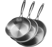 VEVOR Set de 3 poêles à frire (24 / 28 / 32 cm), poêle à frire haute performance en acier inoxydable avec poignée résistante à la chaleur, ustensile de cuisine adapté au gaz électrique à induction Arg