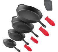 VEVOR Set de poêles à frire en fonte (150 / 205 / 260 / 305 mm), poêles à frire haute performance avec poignée résistante à la chaleur, poêle de cuisson, ustensiles de cuisine, convient pour four gaz 