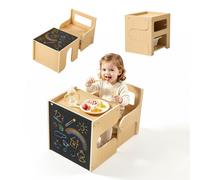 VEVOR Set de Table et Chaise de Sevrage Montessori avec Espace de Rangement, Table d'Activités et Tabouret en Bois pour Tout-petits 1 à 5 Ans, avec Tableau Noir, pour Manger, Dessiner, Lire et Jouer