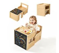VEVOR Set de Table et Chaise de Sevrage Montessori avec Espace Rangement | Table d'Activités et Tabouret en Bois pour Tout-petits 1 à 5 Ans, avec Tableau Noir, pour Manger, Dessiner, Lire et Jouer