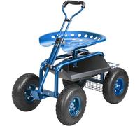 VEVOR Siège de Jardin Roulant Pivotant à 360° Tabouret de Jardinage sur Roues Gonflables 25,4 cm Chariot avec Siège 760x450x960 mm Poignée Extensible Plateau à Outils pour Terrasse Cour Extérieur Bleu