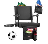 VEVOR Siège de stade pliable, 1 pièce, chaise de gradin avec accoudoir, support dorsal, coussin épais, chaise de stade rembourré avec bandoulière, crochets, porte-gobelet, pour événement sportif, noir