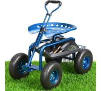 VEVOR Siège de jardin roulant pivotant 360° - Tabouret roues gonflables 25,4 cm, bleu
