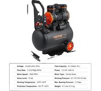 VEVOR Silent Air Compressor, capacité de 9,3 gallons, puissance de 2,5 CV, 35L 1800W, 35L 1800W
