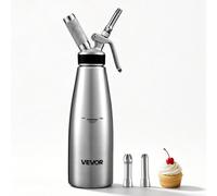 VEVOR Siphon Chantilly 1 L Distributeur de Crème Fouettée SANS CARTOUCHE, pour Cafés Pâtisseries Amateurs, en Acier Inoxydable 304, Appareil à Chantilly N₂O sans Fuite, avec 3 Embouts Décoratifs