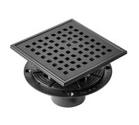VEVOR Siphon Sol 152,5x152,5 mm Caniveau Douche Italienne avec Grille à Motif Carré en Acier Inoxydable 304 Brossé 48 L/Min Filtre à Débris à Cheveux Drain de Sol avec Pieds de Nivellement, Noir Mat