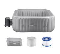 VEVOR Spa Gonflable Carré Capacité 4-6 Personnes, Bains à Remous d’Extérieur Portable 185x66 cm, avec 130 Jets Apaisants, Filtre, Couverture et Tapis, en PVC, Panneau de Commande Multifonction, Gris