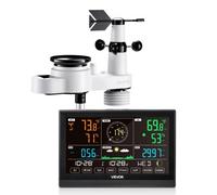 VEVOR Station Météo Sans Fil 5 en 1, Station Météo Solaire Intérieur Extérieur, avec Écran VA 190,5 mm, Capteur, Prévisions, Température, Humidité, Vitesse et Direction Vent, Précipitations, Sans Wifi