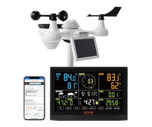 VEVOR Station Météo Wifi 7 en 1 Station Météo Sans Fil Intérieur Extérieur Solaire Grand Écran Couleur 19cm (7,5 po) Station Météo Numérique Capteur pour Température Humidité Vitesse Direction de Vent