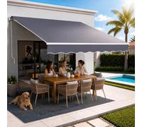 VEVOR Store Banne Manuel 350x300 cm Auvent Rétractable pour Terrasse et Balcon, Extérieur, Devantures de Cafés, de Restaurants, de Boutiques, avec Manivelle, Angle d'Inclinaison 45°-85°, Gris Foncé