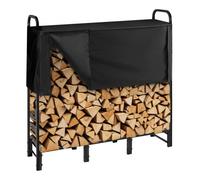 VEVOR Support à bois de chauffage avec housse imperméable, range-bûches extérieur en métal, 1220 x 320 x 1180 mm, charge maximale 181,4 kg, couverture partielle, thermolaqué, pour terrasse, vérandas