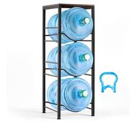 VEVOR Support de Bonbonne d'Eau 4 Niveaux Rack pour 3 Bidons de 11L et 19L, Cadre Robuste en Métal, Support Porte-bouteilles avec Étagère de Rangement pour Cuisine, Bureau, Salon, Noir et Marron