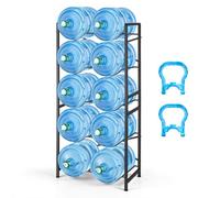 VEVOR Support de Bonbonne d'Eau, Rack de Rangement pour 10 Bidons de 11L et 19L, 5 Niveaux Double Rangée, Cadre en Métal avec Poignées, Étagères pour Cuisine, Bureau, Salon, Pieds Réglables, Noir