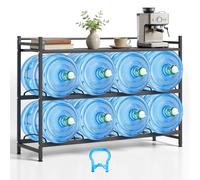VEVOR Support de Bonbonne d'eau, Rack de Rangement pour 8 Bidons de 11L et 19L, 3 Niveaux 4 Rangées, Cadre en Métal avec Étagère de Rangement, pour Cuisine, Bureau, Salon, Design Incliné, Noir