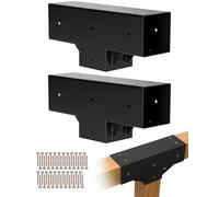 VEVOR Support de Pergola, Lot de 2, Support de Poteau Bois 92x92 mm, Kit Connecteur à 3 Voies Acier au Carbone, Forme T, avec Vis pour Poutres en Bois Standard Toit Plat, Banquet de Fête en Plein Air