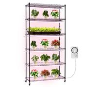 VEVOR Support Plantes Intérieur avec Lampe de Croissance, Étagère Plantes à 6 Niveaux en Métal, Hauteur 180 cm, 150 W, avec Roulettes, Lampe 3800K, Minuterie, Meuble Présentoir pour Pots de Fleurs