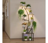 VEVOR Support Plantes Intérieur avec Lampe de Croissance, Étagère Porte Plantes 9 Niveaux Métal, 160 cm, 3 Réglages Minuterie, 10 Niveaux Luminosité, Meuble Présentoir Fleurs Incurvé pour Déco Salon