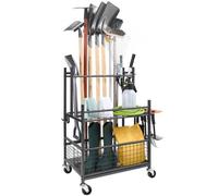VEVOR Support Range Outils de Jardin 16 Emplacements avec Crochets Porte-outils de Garage en Métal sur Roulettes pour Organisation et Stockage Abri Extérieur des Outils, Râteaux, Balais à Long Manche