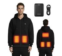 VEVOR Sweat à Capuche Chauffant Homme Femme Zippé Veste Chauffante Unisexe avec Fermeture Éclair, Batterie Externe 7,4 V 16000 mAh, 5 Zones Chauffage, Doublure Polaire, pour Camping Hiver, XL, Noir
