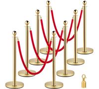 VEVOR Système de guidage de personnes 8 colonnes Hauteur totale 90 cm Barrière Colonne de délimitation Support de barrière Support en acier Or Rouge
