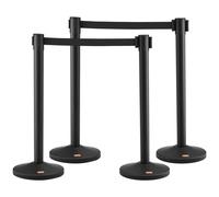 VEVOR Système de guidage de personnes Ruban de délimitation Poteau de délimitation en 4 parties, 2 m x 48 mm Ceinture noire rétractable, Système de guidage de personnes Poteau de délimitation rempliss