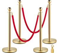 VEVOR Système de guidage des personnes Poteau de délimitation en acier inoxydable Corde Poteau de délimitation à tête sphérique 2 Cordes en velours rouge Colonne dorée 4 Pack Crowd Control Barriers