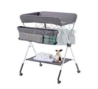 VEVOR Table à Langer Pliable, Plan à Langer avec Panier Latéral et Roulettes Verrouillables, Meuble pour Bébés Réglable en Hauteur, Rangement Multifonction pour Chambres d'Enfant, Gris Foncé