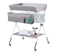VEVOR Table à Langer Pliable, Plan à Langer avec Panier Latéral et Roulettes Verrouillables, Meuble pour Bébés Réglable en Hauteur, Rangement Multifonction pour Chambres d'Enfant, Gris Clair