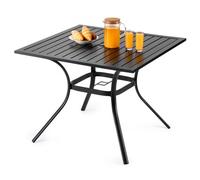 VEVOR Table à manger pour patio extérieur 940 mm, table de bistrot carrée en acier et métal pour 4 personnes, avec trou pour parasol de 38 mm, grand meuble toutes saisons pour jardin, véranda, noir