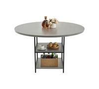 VEVOR Table à Manger Ronde, 120 cm, Table de Salle à Manger en Bois pour 2 à 4 Personnes, mobilier Circulaire Moderne Durable avec étagère de Rangement et Pieds métal, pour Cuisine, Salon, Gris