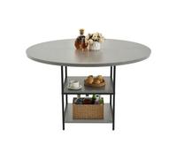 VEVOR Table à manger ronde, 120 cm, table de salle à manger en bois pour 2 à 4 personnes, mobilier circulaire moderne durable avec étagère de rangement et pieds métal, pour cuisine, salon, gris