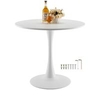 VEVOR Table à manger ronde, 80 x 80 x 72,5 cm, table de salle à manger en bois pour 2 à 4 personnes, meuble circulaire moderne avec piédestal tulipe, durable, pour maison, cuisine, salon, blanc
