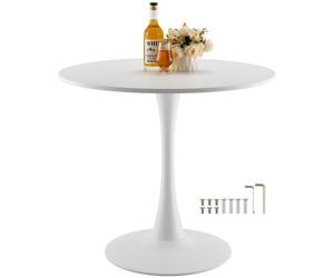 VEVOR Table à manger ronde, 80 x 80 x 72,5 cm, table de salle à manger en bois pour 2 à 4 personnes, meuble circulaire moderne avec piédestal tulipe, durable, pour maison, cuisine, salon, blanc