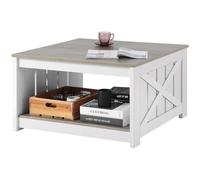VEVOR Table Basse, 800 x 800 x 455 mm, Table de Salon carrée avec Compartiment de Rangement Ouvert, 81,7 kg, Table de Cocktail Rustique en Bois pour Salon, Chambre, Appartement, Studio, Gris et Blanc