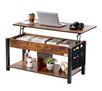 VEVOR Table basse avec plateau relevable, 1060 x 500 x 488 mm, table basse de salon rectangulaire avec poches de rangement supplémentaires, capacité de 50 kg, table basse pop-up pour le salon, marron