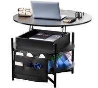 VEVOR Table Basse avec Plateau Relevable, Table de Salon Ronde de 90 cm, Hauteur Réglable, avec Poches de Rangement Supplémentaires, Meuble de Rangement pour Salon, Salle de Séjour, Maison, Noire