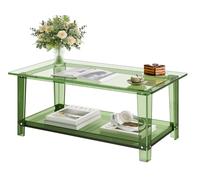 VEVOR Table basse en acrylique, 50 x 80 x 40 cm, table d'appoint de salon à 2 niveaux avec étagère de rangement, bout de canapé rectangulaire moderne, pour salle à manger, salon, cuisine, bureau, vert