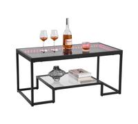 VEVOR Table Basse en Verre Trempé, Table de Salon Rectangulaire à 2 Niveaux, Meuble de Rangement 100x51 cm, avec Étagère Ouverte, Structure Métallique et Éclairage Intégré, pour Bureau Salon