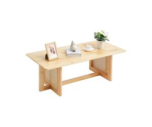 VEVOR Table Basse Rectangulaire en Rotin, Table de Salon avec Plateau en Bois d'Hévéa, Meuble de Rangement Bohème Moderne de 120 cm, avec Pieds en Bois Naturel, pour Chambre à Coucher, Petits Espaces