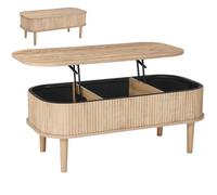 VEVOR Table Basse Relevable, Table de Salon Ovale avec Rangement Caché de 3 Compartiments, Plateau Relevable, Meuble en Bois pour Maison, Bureau et Chambre, Cannelée, Mécanisme de Levage Métallique