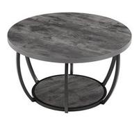 VEVOR Table Basse Ronde, Table de Salon en Bois à 2 Niveaux, Meuble de Rangement Plateau de 80,5 cm, avec Rangement Ouvert, Structure Métallique Robuste et Minimaliste, pour Bureau Salon, Gris