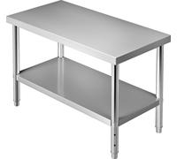 VEVOR Table commerciale en inox 122 x 61 x 86 cm, inox Table de travail à deux niveaux Table de découpe Gastro 150 kg + 100 kg de capacité de charge, table de cuisine commerciale, table de préparation