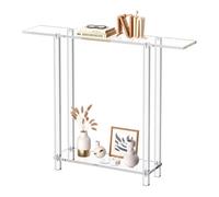 VEVOR Table console en acrylique, 19,3 x 100 x 80 cm, table d'appoint étroit à 2 niveaux avec rangement ouvert en bas, bureau d'entrée rectangulaire moderne, pour chambre, couloir, salon, transparent