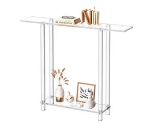VEVOR Table console en acrylique, 19,3 x 100 x 80 cm, table d'appoint étroit à 2 niveaux avec rangement ouvert en bas, bureau d'entrée rectangulaire moderne, pour chambre, couloir, salon, transparent