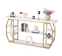 VEVOR Table Console en Marbre 3 Niveaux, Table d'Appoint Moderne et Géométrique pour Rangement Ouvert, avec Tubes en Fer, Dispositif Anti-basculement et Support Triangulaire, Salon Couloir, Dorée