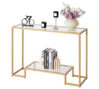 VEVOR Table Console en Verre 2 Niveaux, Table d'Appoint Rectangulaire Moderne, Bout de Canapé avec Plateau en Verre Trempé, Pieds en Fer et Dispositif Anti-basculement, Entrée Salon Couloir, Dorée
