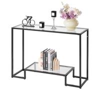 VEVOR Table Console en Verre 2 Niveaux, Table d'Appoint Rectangulaire Moderne, Bout de Canapé avec Plateau en Verre Trempé, Pieds en Fer et Dispositif Anti-basculement, Entrée Salon Couloir, Noir