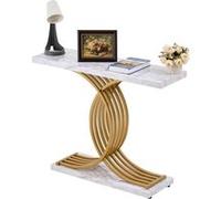 VEVOR Table Console Étroite Canapé 1 Niveau Imitation Marbre Blanc Entrée Salon 100cm Blanc et Jaune