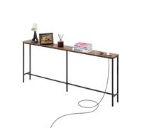 VEVOR Table console étroite pour canapé, 180 cm, table d'entrée longue avec prises de courant, console meuble à 1 niveau, avec cadre en métal et station de charge, pour couloir, salon, marron et noir