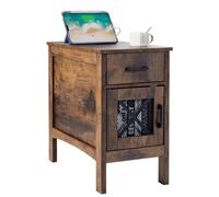 VEVOR Table d'appoint de ferme à 3 niveaux, table de chevet avec ports et prises USB, table d'appoint avec armoire de rangement et 1 tiroir, idéal pour salon, chambre, bureau, couleur bois naturel